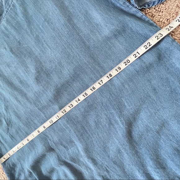 Off The Shoulder Chambray Shift Dress with Adjustable Straps - Picture 8 of 9